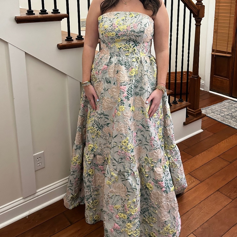 mac duggal floral brocade dress